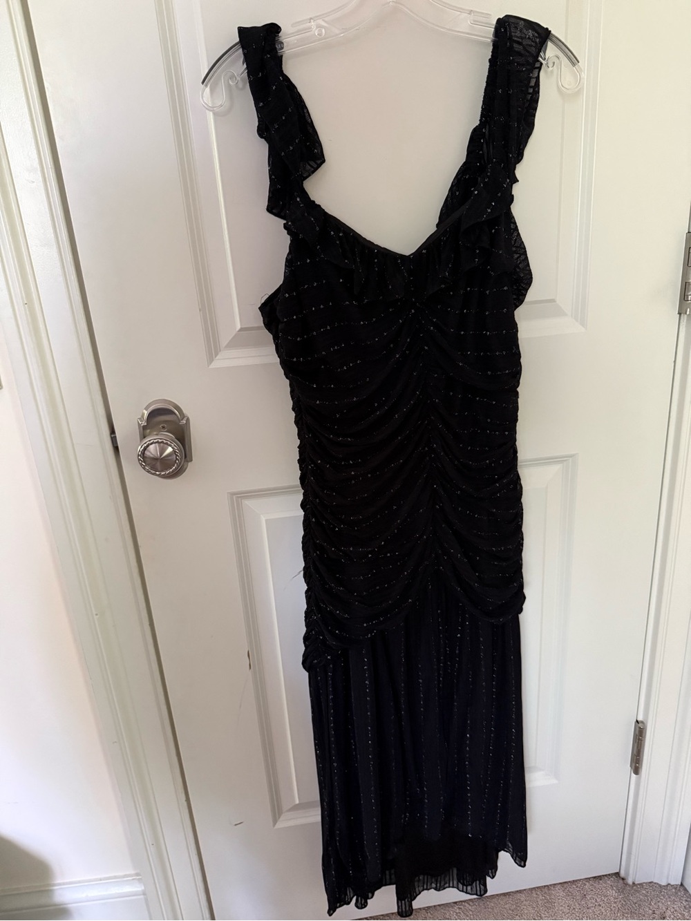 NWT BCBGeneration Black Ruched Ruffle Midi Dress - Picture 2 of 6